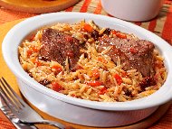 Рецепта Паста Орзо / Арпа фиде с телешко месо и домати на фурна